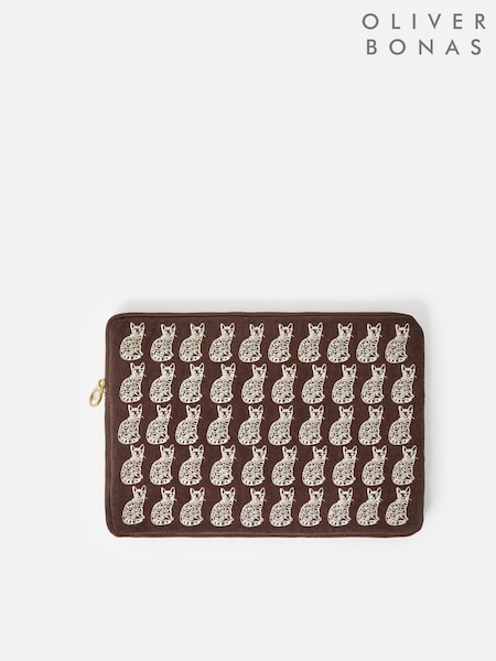 Oliver Bonas Brown Corduroy Cats Laptop Case (Y97272) | 158 QAR