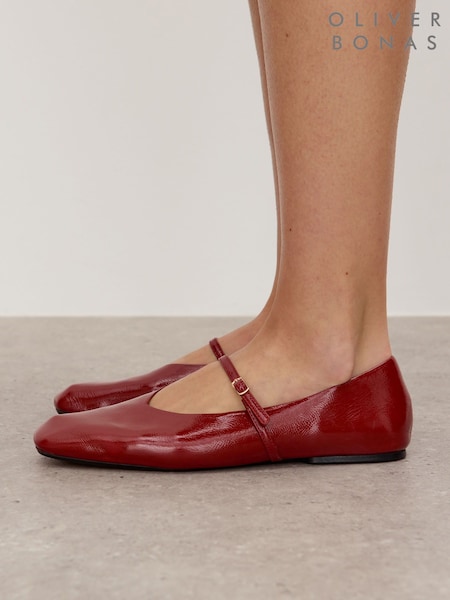 Oliver Bonas Red Patent Square Toe Mary Jane Shoes (Y97273) | €99