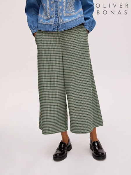 Oliver Bonas Checked Cropped Wide Leg Trousers (Y97279) | ‏346 ر.ق.