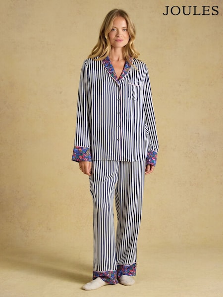 Marinen/Vit rand - Alma Woven Pyjama Set