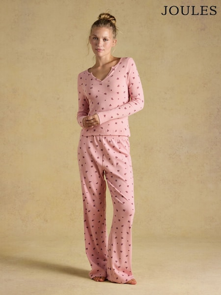 Pink Floral - Pointelle Printed Cotton Long Sleeve Pyjama Set