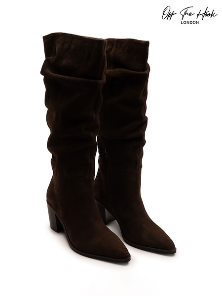 Off The Hook Brown Muswell Suede Knee High Slouch Boots (Y97422) | €99.50