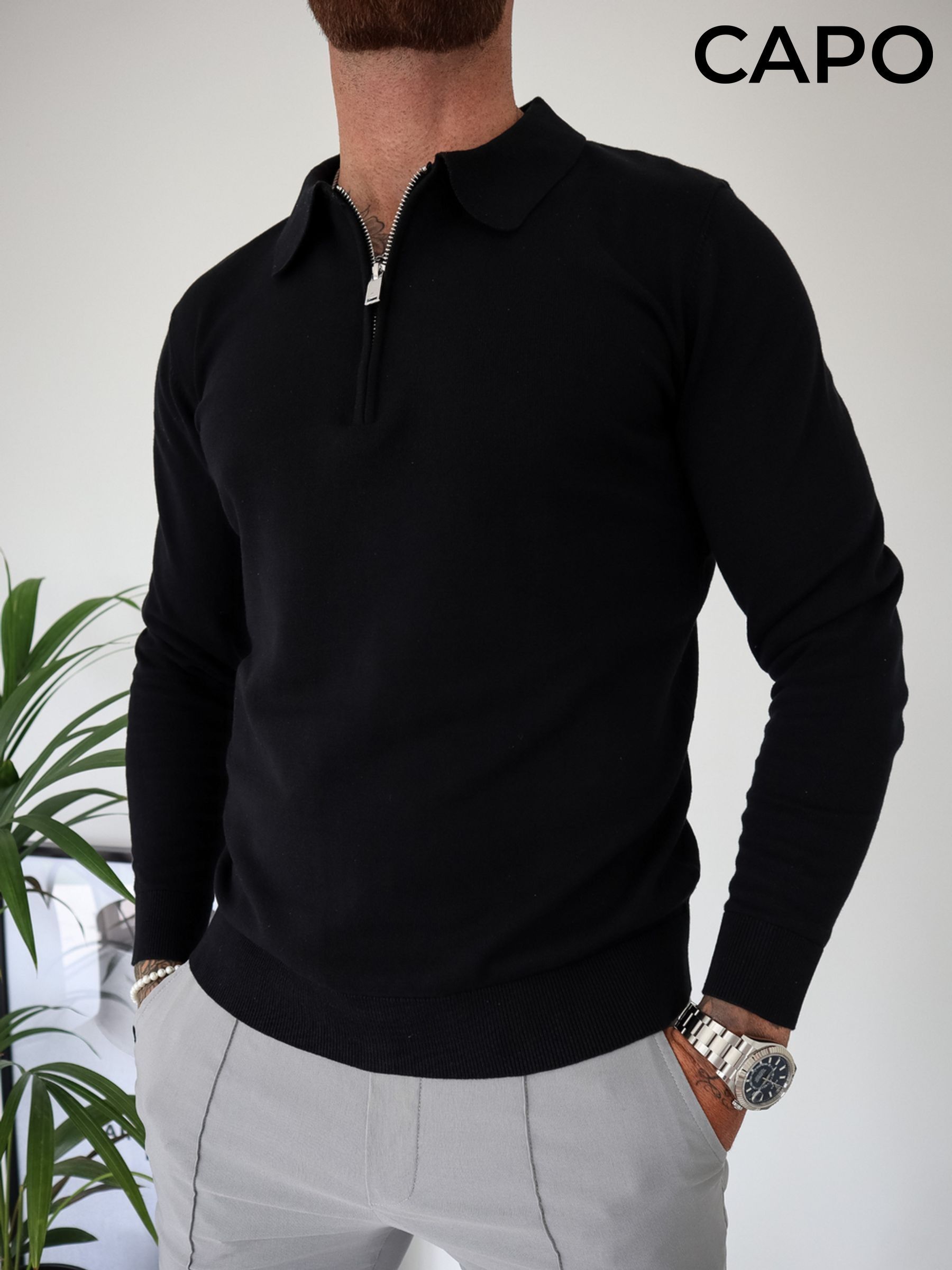 Buy Men's Polo Shirts Cotton Zip Neck Long Sleeve Online | Next Brazil