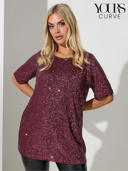 Yours Curve Purple London Sequin Swing Top (Y97495) | €53