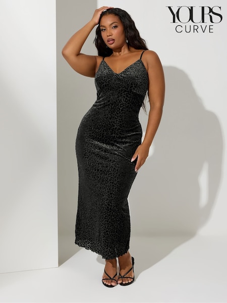 Yours Curve Black London Animal Burn Out Velour Column Dress (Y97508) | €63