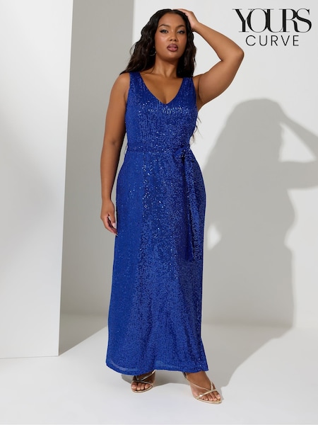 Yours Curve Blue London Sequin V-Neck Maxi Dress (Y97525) | €89