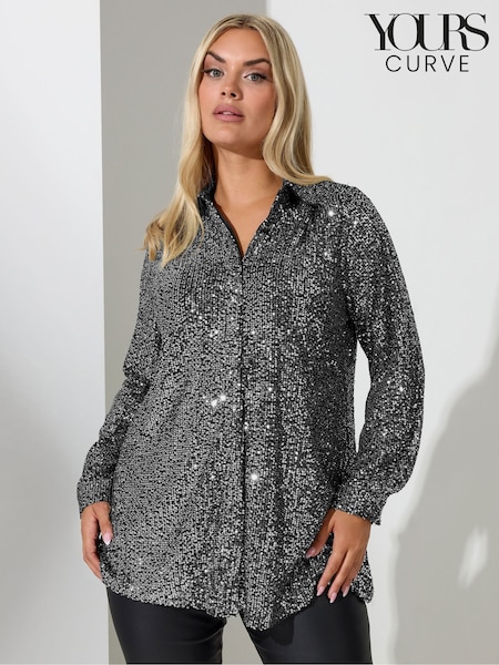 Yours Curve Silver London Sequin Shirt (Y97526) | €63