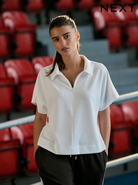 Ecru Short Sleeved Polo Zip Top (Y97533) | AED105