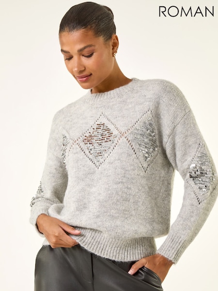 Roman Grey Diamond Sequin Knit Jumper (Y97549) | €53