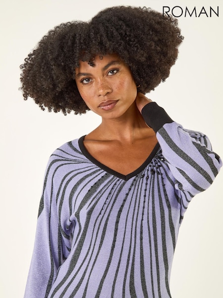 Roman Purple Shimmer Abstract Stripe Knit Jumper (Y97555) | €63