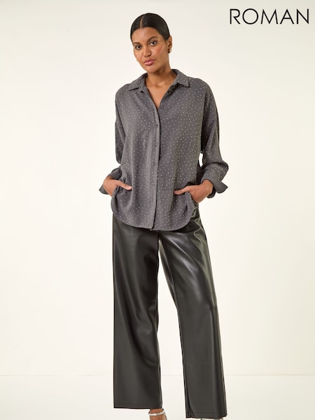 Roman Grey Hotfix Collared Longline Shirt (Y97566) | €59