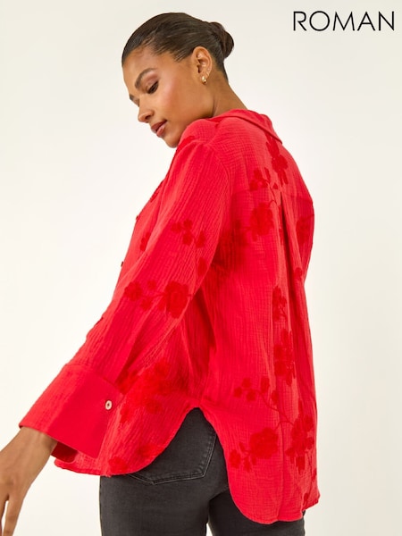 Roman Red Floral Embroidered Collared Shirt (Y97572) | €53