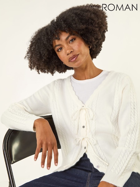 Roman White Bow Front Buttoned Knit Cardigan (Y97579) | €51