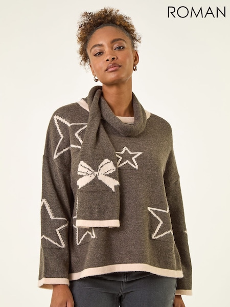 Roman Grey Star Scarf Knitted Jumper Set (Y97583) | €63