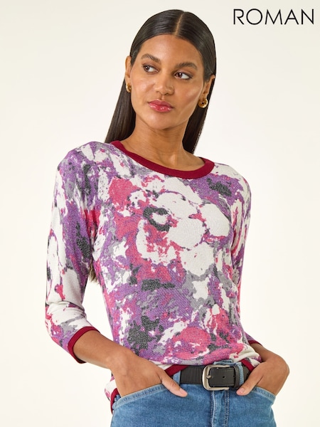 Roman Pink Floral Metallic Knit Jumper (Y97584) | €58