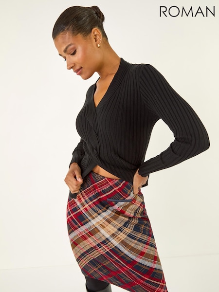 Roman Red Check Print Stretch Pencil Skirt (Y97591) | €40