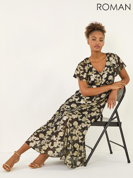 Roman Burnout Floral Frill Midi Dress (Y97611) | € 103