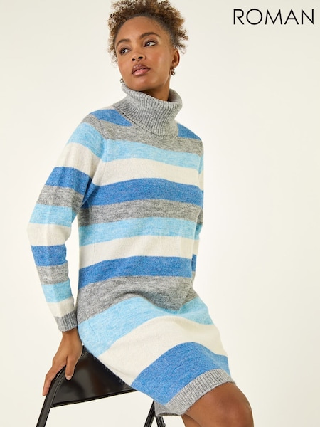 Roman Blue Stripe Cowl Neck Knit Dress (Y97614) | €63