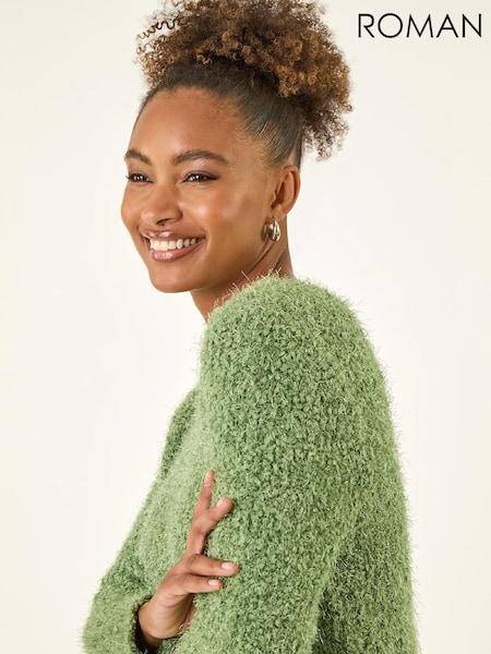 Roman Green Fluffy Knit Curved Hem Knit Jumper (Y97615) | €53