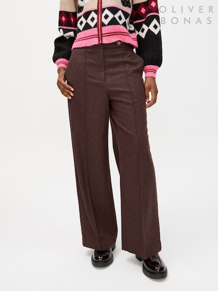 Oliver Bonas Brown Wool Blend Wide Leg Trousers (Y97764) | €89