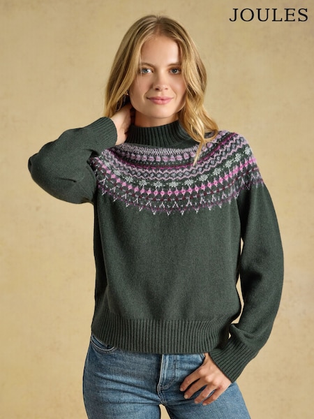 Green - Joules Fair Isle High Neck Jumper