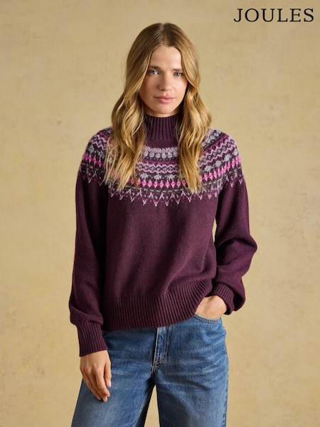 Vinho - Camisola de gola alta Joules Fair Isle