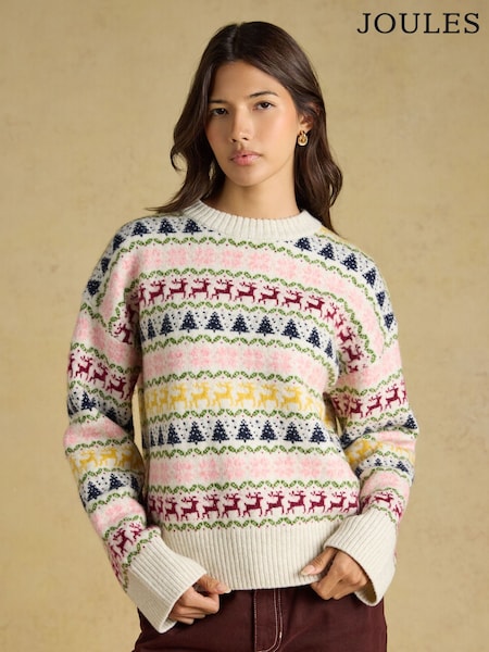 Cream - Joules Knitted Festive Fair Isle Jumper