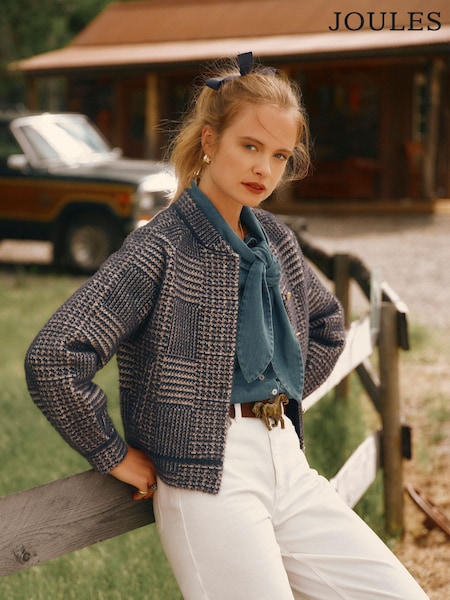 Navy - Joules Soft Touch Patterned Knitted Jacket