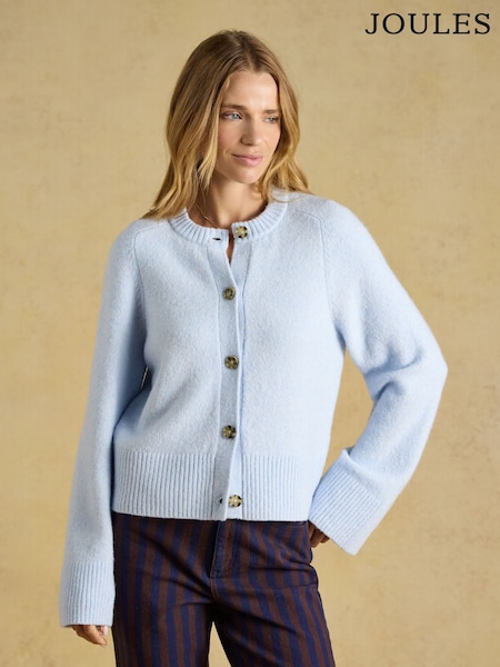 Light Blue - Crew Neck Knitted Cardigan