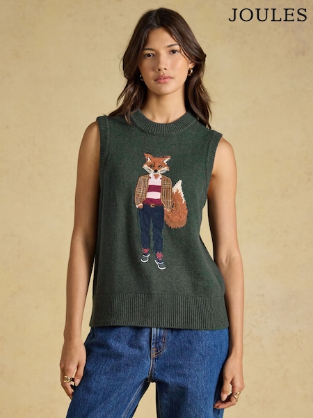 Green - Jonty Fox Crew Neck Cotton Blend Knitted Vest