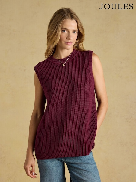 酒紅 - Joules Crew Neck Ribbed Knitted Vest