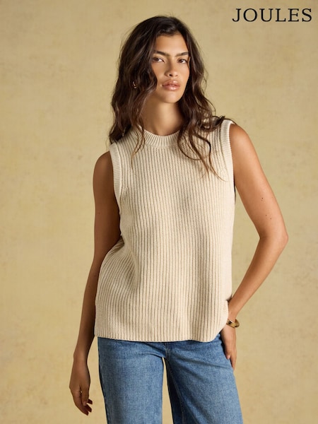 Oatmeal - Joules Crew Neck Ribbed Knitted Vest