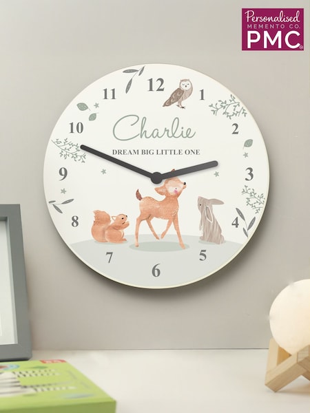 Personalised Woodland Animals Wooden Nursery Clock by PMC (Y98154) | €24.50