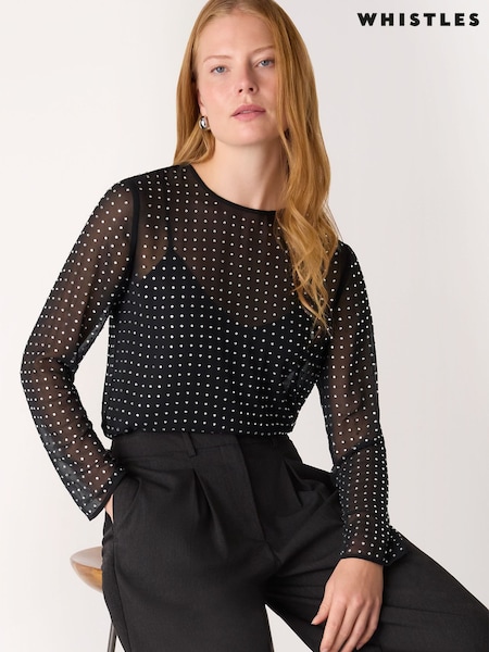 Whistles Hot Fix Sheer Sleeve Blouse (Y98187) | 183 €