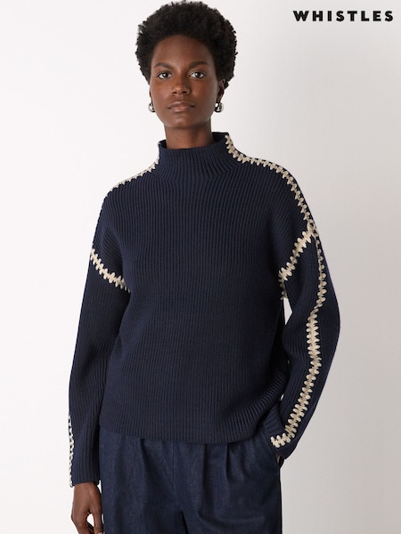 Azul - Whistles Blanket Stitch Wool Mix Knit Jumper (Y98190) | 225 €