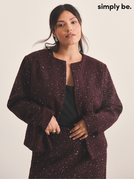 Simply Be Red Boucle Collarless Jacket (Y98244) | 312 QAR