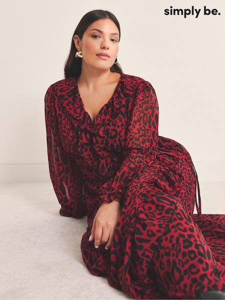 Simply Be Red Georgette Ruffle Midi Dress (Y98251) | €60