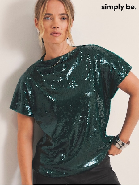 Simply Be Blue Glossy Sequin Cap Sleeve Top (Y98261) | €45