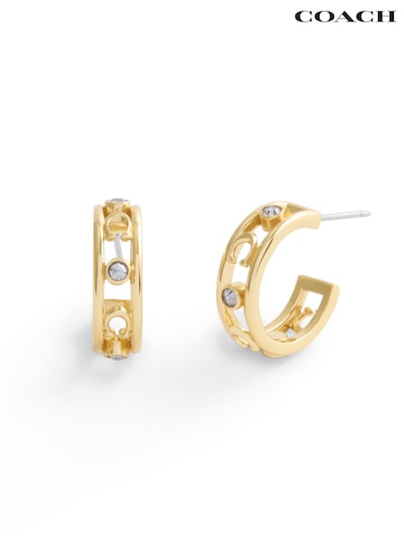 COACH Gold Signature C Open Hoop Earrings (Y98299) | kr1 178