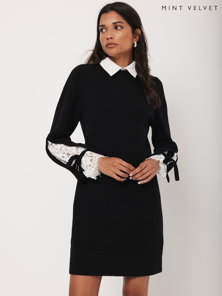 Mint Velvet Black Lace Detail Mini Dress (Y98326) | €184