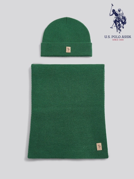 U.S. Polo Assn Green Luxury Rib Knit Beanie & Scarf Set (Y98450) | R$ 495