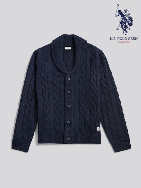 U.S. Polo Assn Blue Half Cardigan Stitch Knit Cardigan (Y98451) | €108