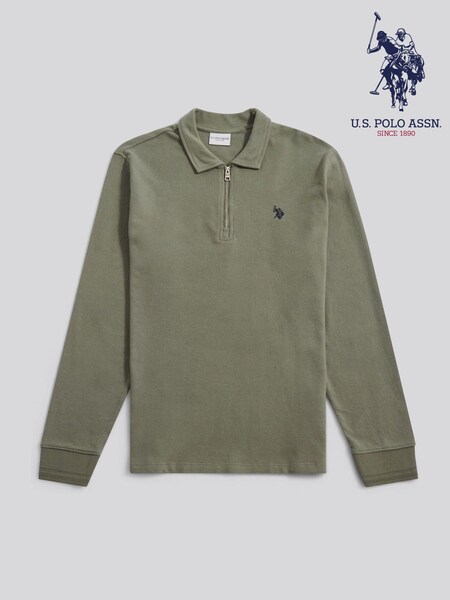 U.S. Polo Assn Green Flat Pile Long Sleeve Polo Shirt (Y98453) | AED379