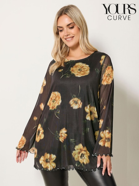 Yours Curve Green Flare Sleeve Mesh Swing Top (Y98493) | €45