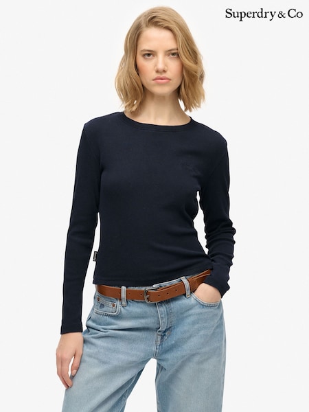 Superdry Blue Athletic Essentials Logo Garment Dyed Ribbed Top (Y98533) | 140 QAR