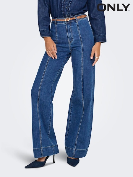 ONLY Blue Maddison High Waist Pleated Denim Belted Jeans (Y98657) | €63