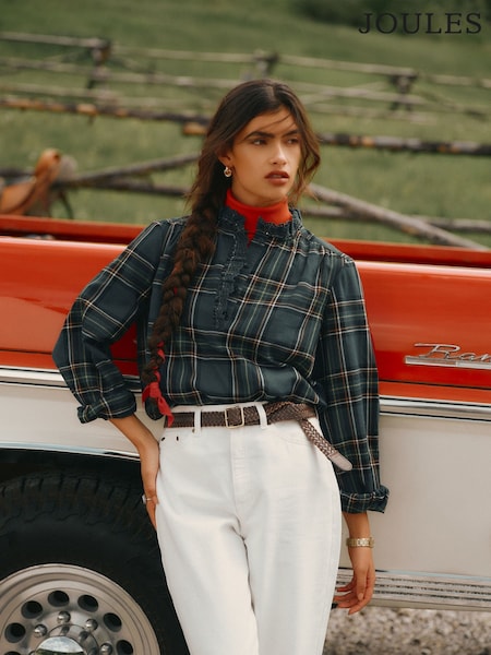 Grønn Rutemønster - Melanie Brushed Frill Neck Blouse