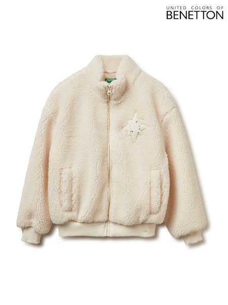 Benetton Fleece Zip Up Cream Jacket (Y98746) | ‏208 ر.ق.