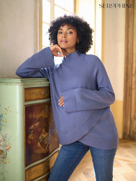 Seraphine Blue Maternity and Nursing Cross Over Roll Neck Jumper (Y98772) | €102
