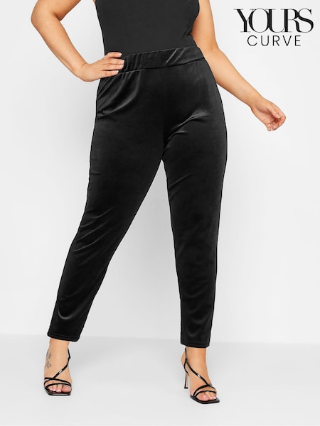 Yours Curve Black Velvet Tapered Trousers (Y98777) | €33
